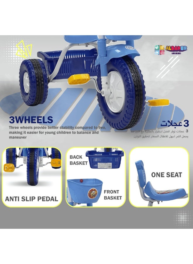 AL BADER Kids Balance Bike Kids Tricycles for 2-5 Years, Three Wheel Tricycle For Toddlers with One Seat, 3 Wheel Baby Bicycle With Basket, Toddlers Trike With Music and Lights, Blue " - Image 5